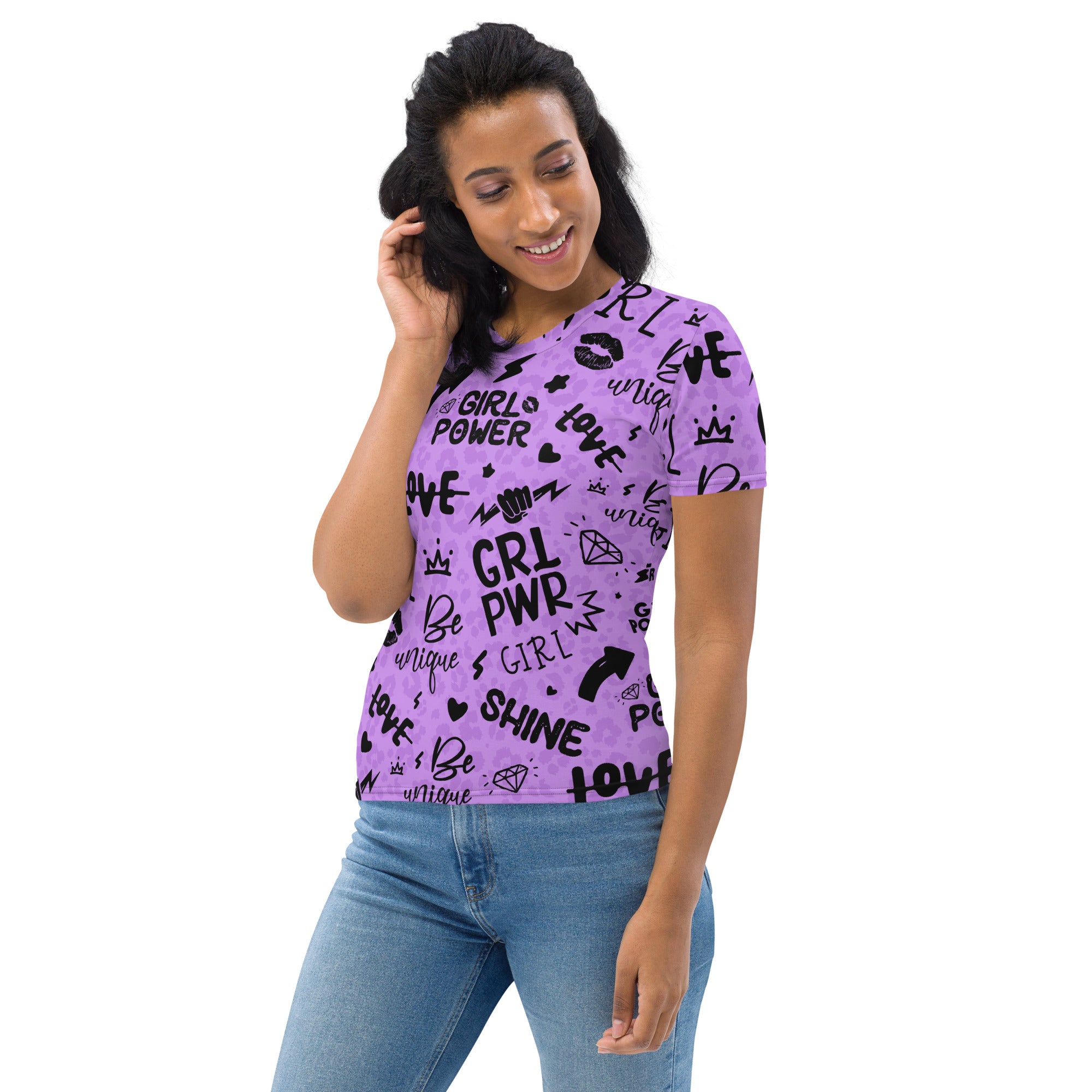 Purple Girl Power Graphic Tee with Shadow Leopard Print